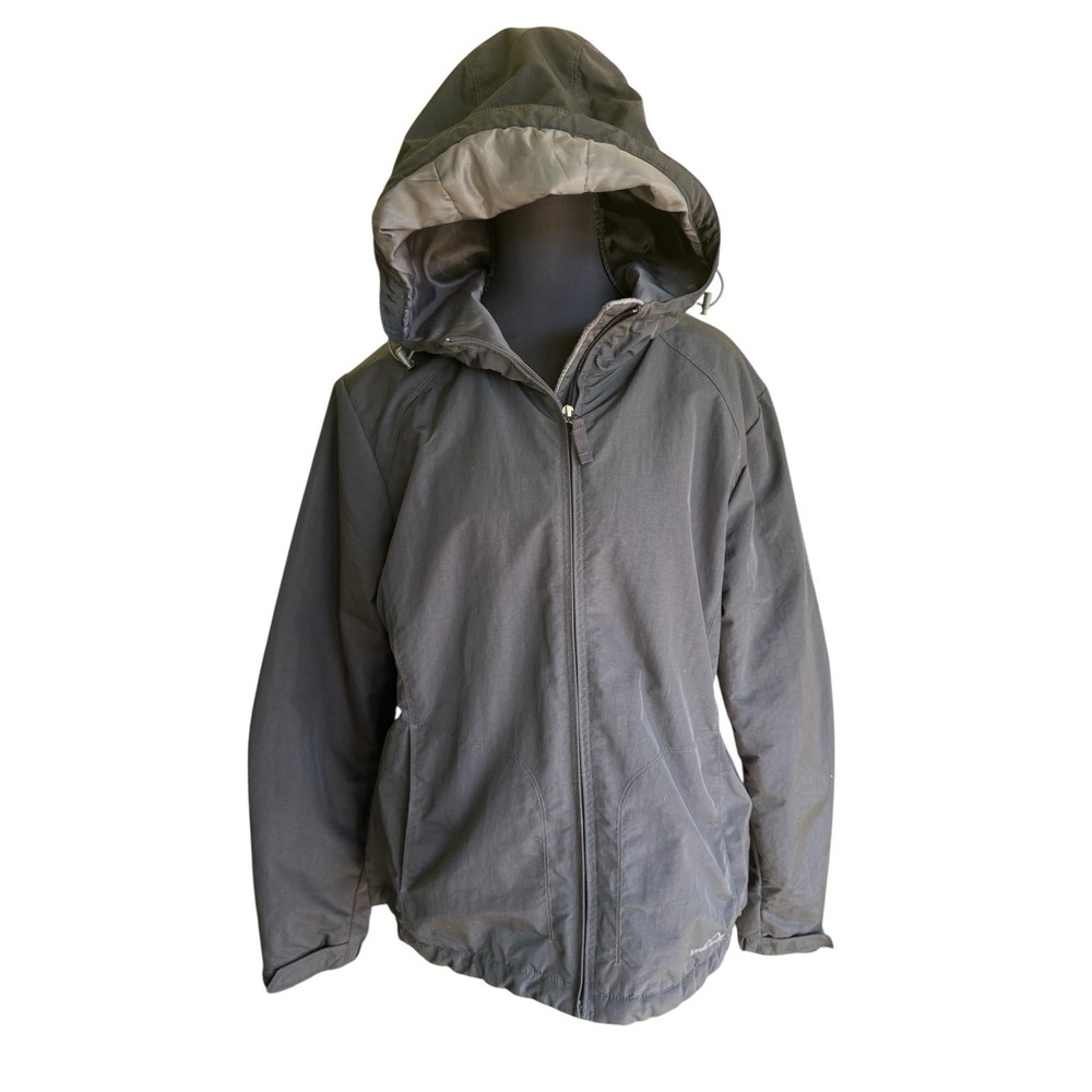 Eddie Bauer Jacket Womens Sz L Petite Black Hooded Fleece Lined Full Zip